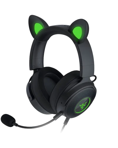 Razer Kraken Kitty V2 Pro Wired RGB Headset: Interchangeable Ears (Kitty, Bear, Bunny) – Stream Reactive Lighting – Detachable HyperClear Cardioid Mic – 50mm Drivers – 7.1 Surround Sound – Black